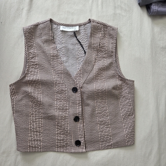 Self Contrast Tops - Self Contrast Striped Button-Up Vest Size XS USA Made